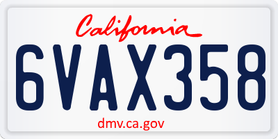 CA license plate 6VAX358