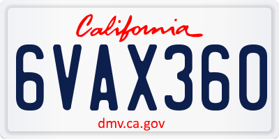 CA license plate 6VAX360