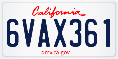 CA license plate 6VAX361