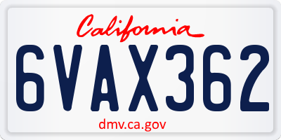 CA license plate 6VAX362