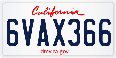 CA license plate 6VAX366