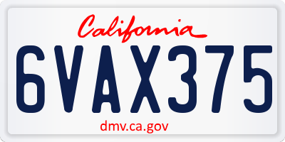 CA license plate 6VAX375