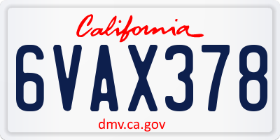 CA license plate 6VAX378