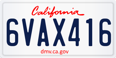 CA license plate 6VAX416
