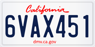 CA license plate 6VAX451