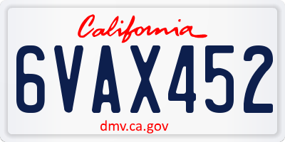 CA license plate 6VAX452