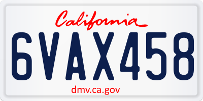 CA license plate 6VAX458