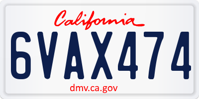 CA license plate 6VAX474