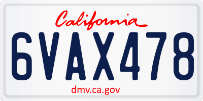 CA license plate 6VAX478