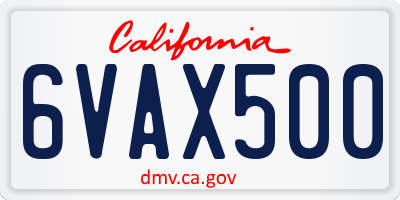 CA license plate 6VAX500