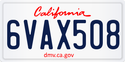 CA license plate 6VAX508