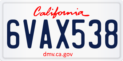CA license plate 6VAX538