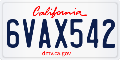 CA license plate 6VAX542