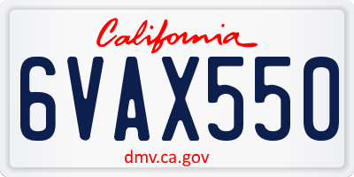 CA license plate 6VAX550
