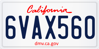 CA license plate 6VAX560