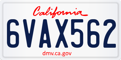 CA license plate 6VAX562
