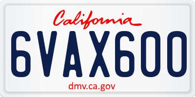CA license plate 6VAX600