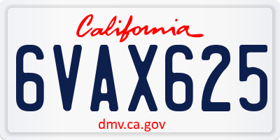 CA license plate 6VAX625