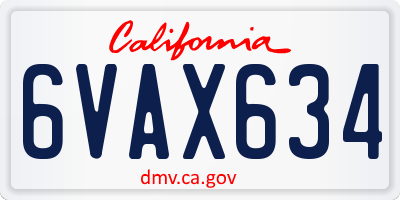 CA license plate 6VAX634