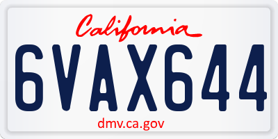 CA license plate 6VAX644