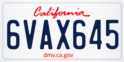 CA license plate 6VAX645
