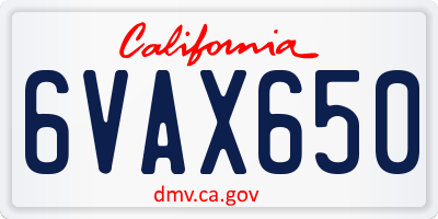 CA license plate 6VAX650
