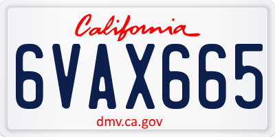CA license plate 6VAX665