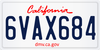 CA license plate 6VAX684