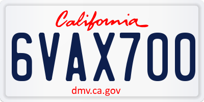 CA license plate 6VAX700