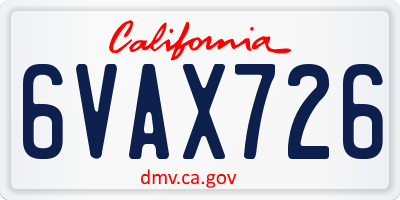 CA license plate 6VAX726