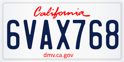 CA license plate 6VAX768