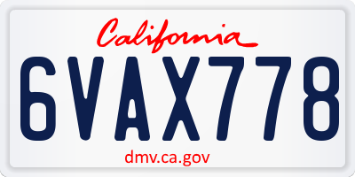 CA license plate 6VAX778