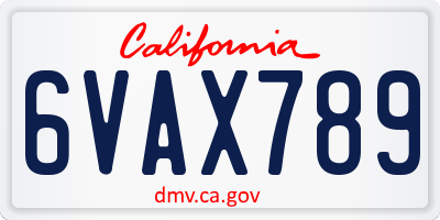 CA license plate 6VAX789