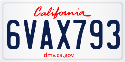 CA license plate 6VAX793