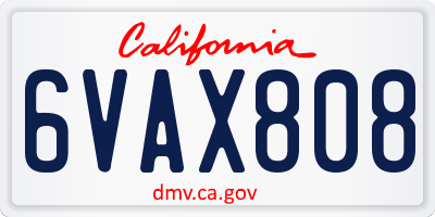 CA license plate 6VAX808