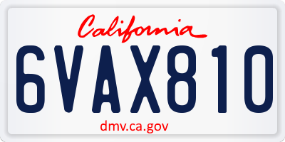 CA license plate 6VAX810