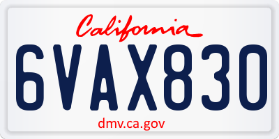 CA license plate 6VAX830