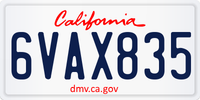 CA license plate 6VAX835