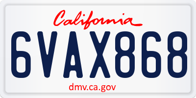 CA license plate 6VAX868
