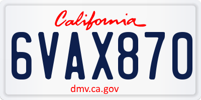 CA license plate 6VAX870