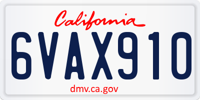 CA license plate 6VAX910