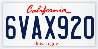 CA license plate 6VAX920