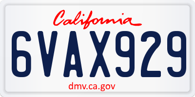 CA license plate 6VAX929