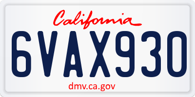CA license plate 6VAX930