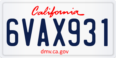 CA license plate 6VAX931