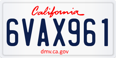 CA license plate 6VAX961
