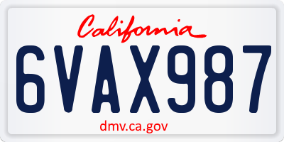 CA license plate 6VAX987