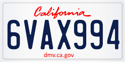 CA license plate 6VAX994