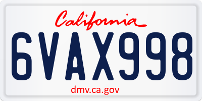 CA license plate 6VAX998