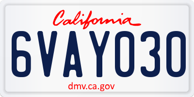 CA license plate 6VAY030